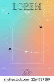 Modern blurred gradient poster in trendy 90s, 00s psychedelic style with geometric shapes. Y2K aesthetic. Poster template for social media posts, digital marketing, sales promotion.