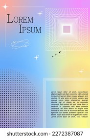 Modern blurred gradient poster in trendy 90s, 00s psychedelic style with geometric shapes. Y2K aesthetic. Poster template for social media posts, digital marketing, sales promotion.