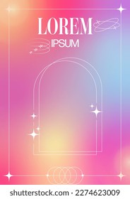 Modernes, unscharfes Farbverlauf-Poster in den 90er Jahren, psychedelischer Stil mit geometrischen Formen. Y2K ästhetisch. Plakatvorlage für Social-Media-Beiträge, digitales Marketing, Verkaufsförderung.