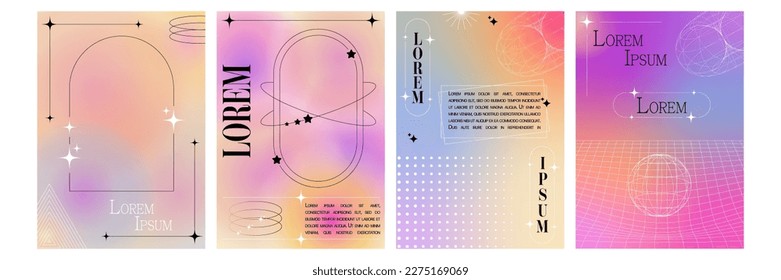 Moderne, unscharfe Farbverlauf-Plakate in trendigen 90ern, psychedelischer Stil mit geometrischen Formen. Y2K ästhetisch. Plakatvorlage für Social-Media-Beiträge, digitales Marketing, Verkaufsförderung.