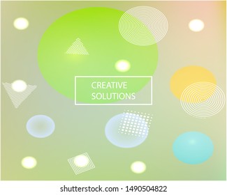 Modern blurry smooth background. Minimal backdrop with colored bubbles and white shapes. Vector illustration layout. Green fluid colorful figures for poster, presentation and banner.