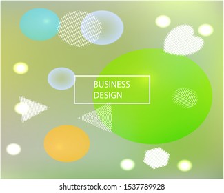 Modern blurry smooth background. Vibrant backdrop with colored bubbles and white shapes. Vector illustration vintage. Green fluid colorful figures for poster, presentation and banner.