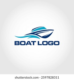 Modern Boat Logo Design with Blue Waves