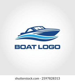 Modern Boat Logo Design with Blue Waves