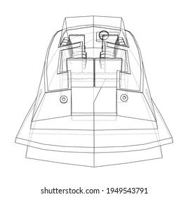 Modern boat with seats and protective glass. Vector rendering of 3d. Wire-frame style