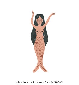 Modern bohemian style, folk tribal art in the Scandinavian style. Folk mythology, Swedish folklore. animals and plants.
