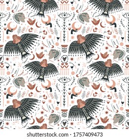Modern bohemian style, folk tribal art in the Scandinavian style. Folk mythology, Swedish folklore. animals and plants.