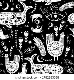 Modern bohemian style, folk tribal art in the Scandinavian style. Folk mythology, Swedish folklore. animals and plants.