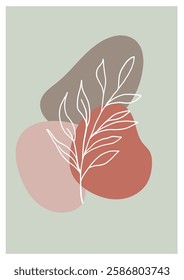 Modern boho abstract art with botanical elements and geometric shapes. Perfect for stylish home decor prints