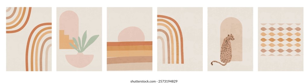 Modern Boho Abstract Illustrations with Earthy Tones and Geometric Patterns