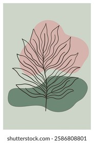 Modern boho abstract print with organic shapes, leaf line art, and earthy tones. Perfect for decor