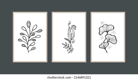 Modern boho abstract trendy background design. plant painting