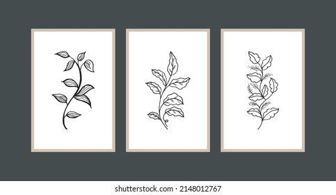 Modern boho abstract trendy background design. plant painting