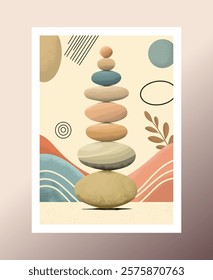 Modern boho abstract trendy background design. stones stacked parallel and balanced