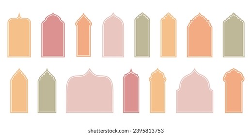 Modern Boho Colors Enhance the Collection of Oriental Style Windows and Arches. Minimalistic Design Elements Create an Elegant Aesthetic.
