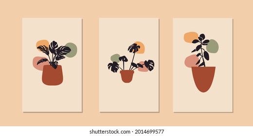 Modern boho contemporary flower vase abstract poster template collection
