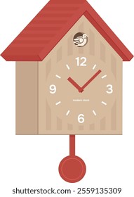 modern boho cuckoo clock. contemporary time measuring device in shape of house isolated on transparent background. neat vector illustration of pendulum clock. nowadays interior design element.