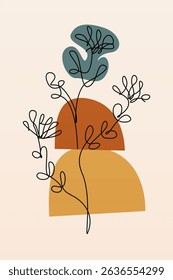 Modern boho floral illustration featuring hand-drawn line art flowers over abstract organic shapes