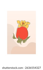 Modern boho floral illustration featuring hand-drawn line art flowers over abstract organic shapes