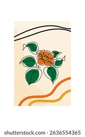Modern boho floral illustration featuring hand-drawn line art flowers over abstract organic shapes