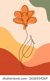 Modern boho floral illustration featuring hand-drawn line art flowers over abstract organic shapes