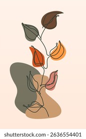 Modern boho floral illustration featuring hand-drawn line art flowers over abstract organic shapes