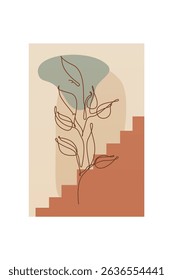Modern boho floral illustration featuring hand-drawn line art flowers over abstract organic shapes