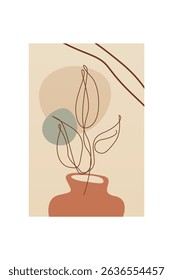Modern boho floral illustration featuring hand-drawn line art flowers over abstract organic shapes
