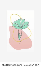 Modern boho floral illustration featuring hand-drawn line art flowers over abstract organic shapes