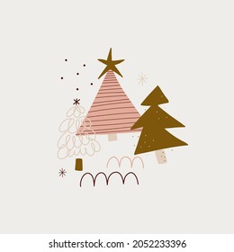 modern boho hygge minimalism. merry christmas and new year. winter stickers for design. vector set of christmas elements.