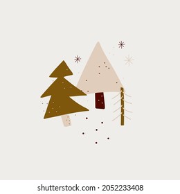 modern boho hygge minimalism. merry christmas and new year. winter stickers for design. vector set of christmas elements.