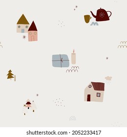 modern boho hygge minimalism. merry christmas and new year. winter stickers for design. vector set of christmas elements.