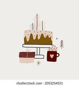 modern boho hygge minimalism. merry christmas and new year. winter stickers for design. vector set of christmas elements.