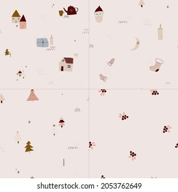 modern boho hygge minimalism. merry christmas and new year. winter stickers for design. vector set of christmas elements.