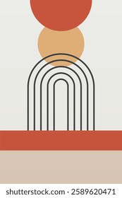 Modern boho linear geometric shapes wall art background. Boho abstract geometric line art wall decor