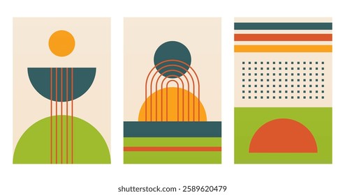 Modern boho linear geometric shapes wall art background. Boho abstract geometric line art wall decor