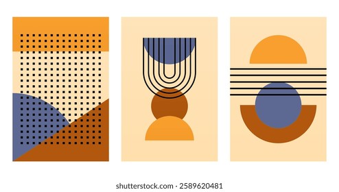 Modern boho linear geometric shapes wall art background. Boho abstract geometric line art wall decor