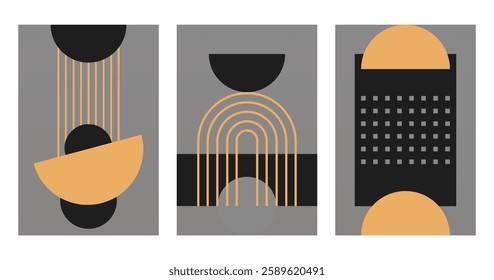 Modern boho linear geometric shapes wall art background. Boho abstract geometric line art wall decor