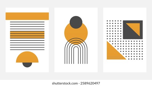 Modern boho linear geometric shapes wall art background. Boho abstract geometric line art wall decor