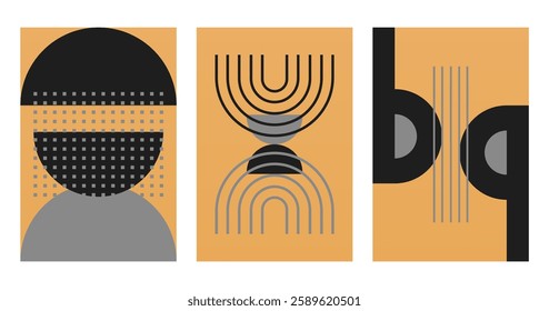 Modern boho linear geometric shapes wall art background. Boho abstract geometric line art wall decor