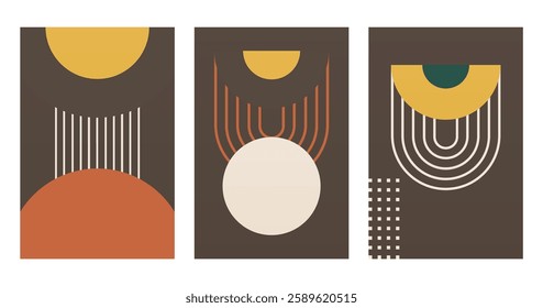 Modern boho linear geometric shapes wall art background. Boho abstract geometric line art wall decor