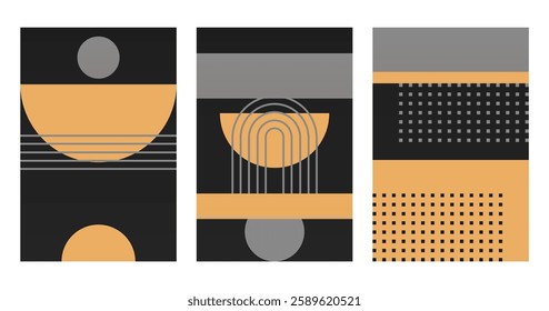 Modern boho linear geometric shapes wall art background. Boho abstract geometric line art wall decor