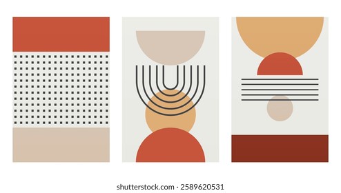 Modern boho linear geometric shapes wall art background. Boho abstract geometric line art wall decor