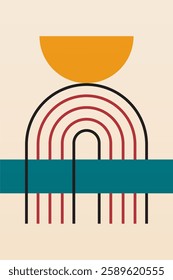 Modern boho linear geometric shapes wall art background. Boho abstract geometric line art wall decor
