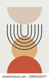 Modern boho linear geometric shapes wall art background. Boho abstract geometric line art wall decor