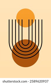 Modern boho linear geometric shapes wall art background. Boho abstract geometric line art wall decor