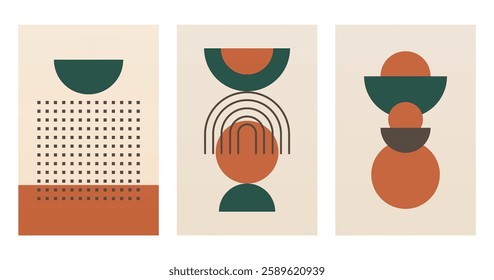 Modern boho linear geometric shapes wall art background. Boho abstract geometric line art wall decor
