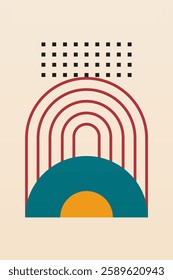 Modern boho linear geometric shapes wall art background. Boho abstract geometric line art wall decor