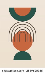 Modern boho linear geometric shapes wall art background. Boho abstract geometric line art wall decor