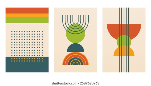 Modern boho linear geometric shapes wall art background. Boho abstract geometric line art wall decor